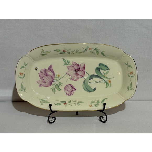 Lenox Other - Lenox Morningside Cottage Sandwich‎ Tray Floral Purple Tulip Gold Rim 14 3/8"